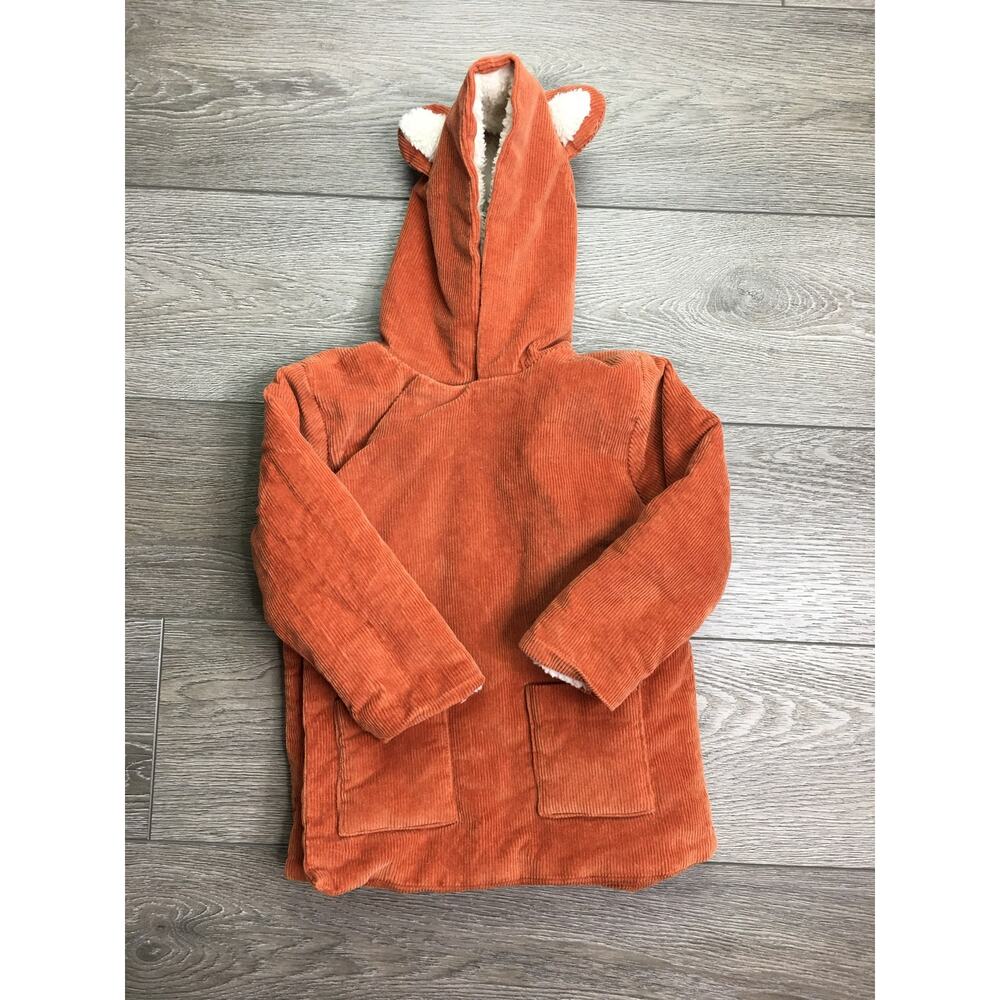 Hanna Andersson Kids Hooded Jacket Size 4 Rust Corduroy Fox Sherpa Lined